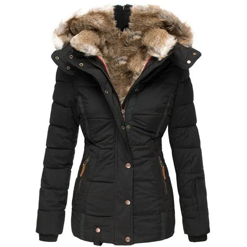 Parka de invierno con capucha y piel sintética para mujer