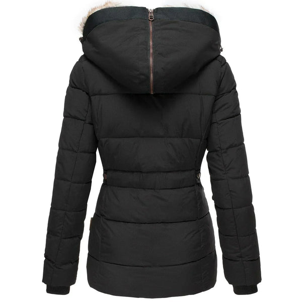 Parka de invierno con capucha y piel sintética para mujer