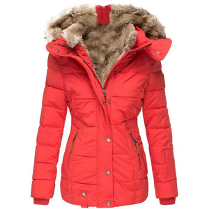 Parka de invierno con capucha y piel sintética para mujer