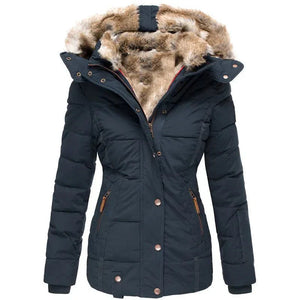 Parka de invierno con capucha y piel sintética para mujer