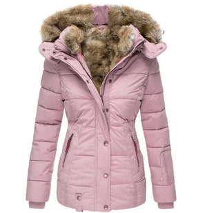 Parka de invierno con capucha y piel sintética para mujer