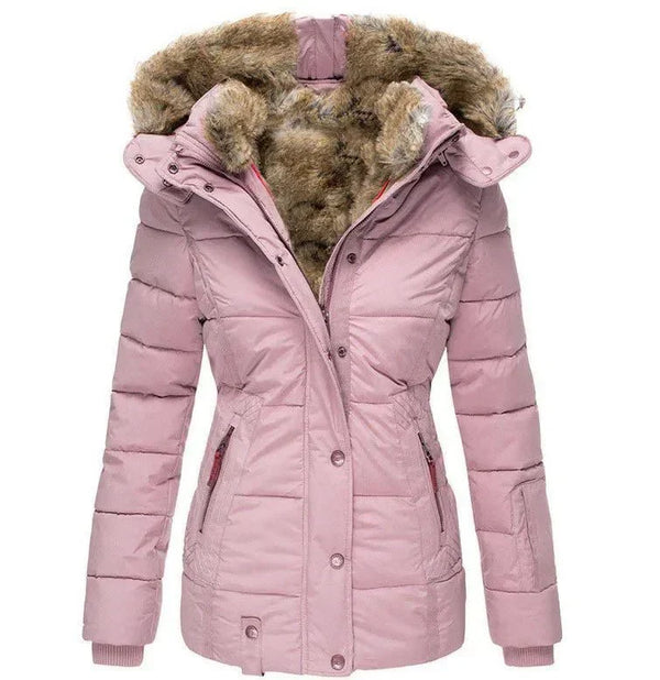 Parka de invierno con capucha y piel sintética para mujer