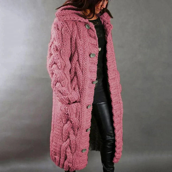 Women's Oversized Cable Knit Button Cardigan