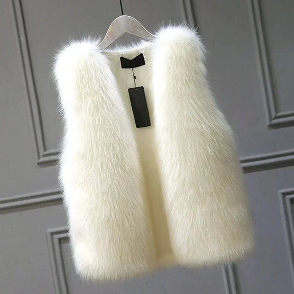 Elegant Sleeveless Faux Fur Open Front Vest for Women