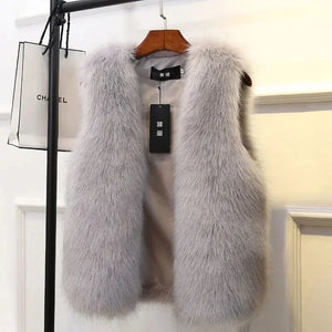 Elegant Sleeveless Faux Fur Open Front Vest for Women