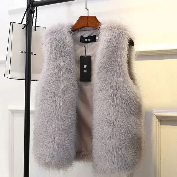 Elegant Sleeveless Faux Fur Open Front Vest for Women