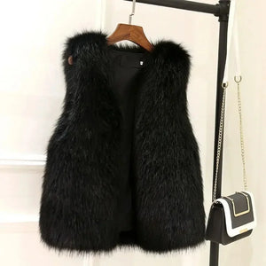 Elegant Sleeveless Faux Fur Open Front Vest for Women