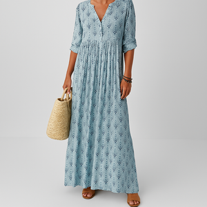 Women's Bohemian Printed Maxi Dress with Flowing Tiered Silhouette