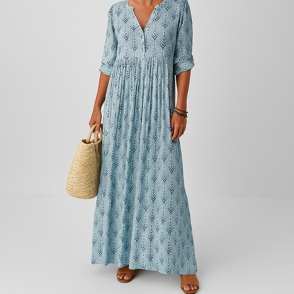 Women's Bohemian Printed Maxi Dress with Flowing Tiered Silhouette