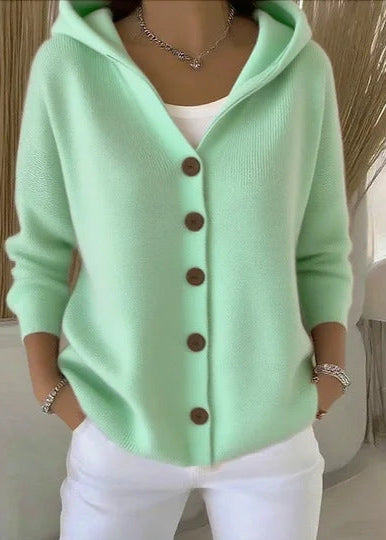 Women's Hooded Button Casual Knit Cardigan