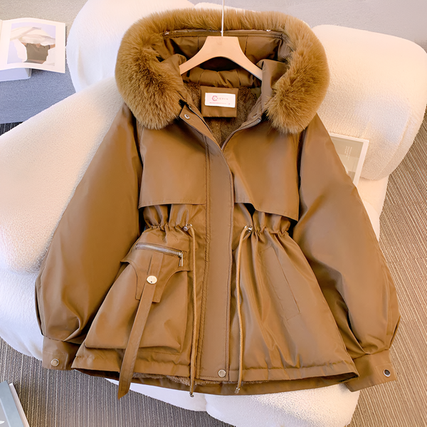 Women's Winter Coat Drawstring Waist Faux Fur