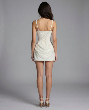 Vestido mini de mujer con corsé, cuello cuadrado y fruncido