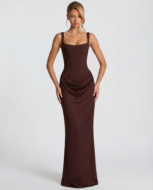 Women's Square Neckline Draped Waist Maxi Dress