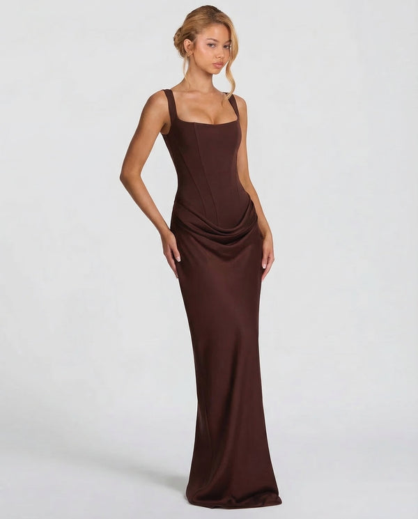Women's Square Neckline Draped Waist Maxi Dress
