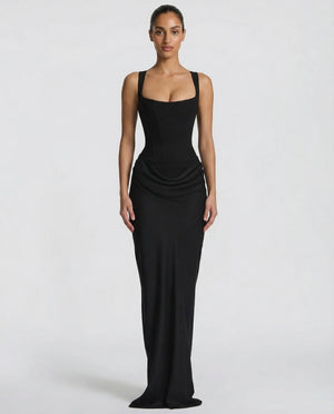 Women's Square Neckline Draped Waist Maxi Dress