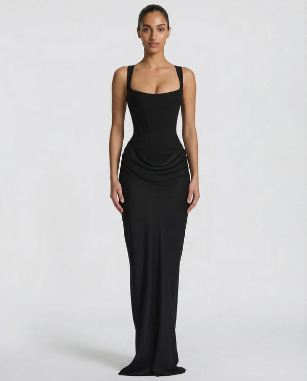 Women's Square Neckline Draped Waist Maxi Dress