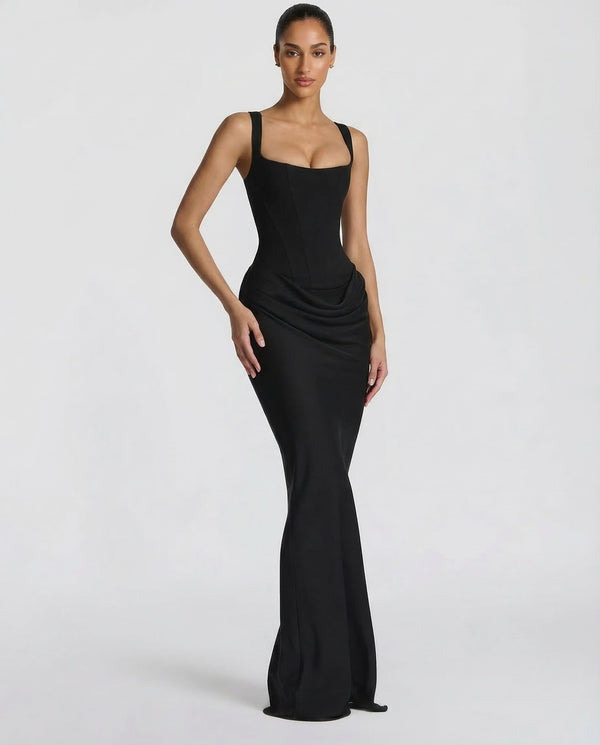 Women's Square Neckline Draped Waist Maxi Dress