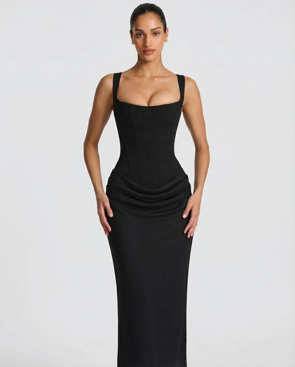 Women's Square Neckline Draped Waist Maxi Dress