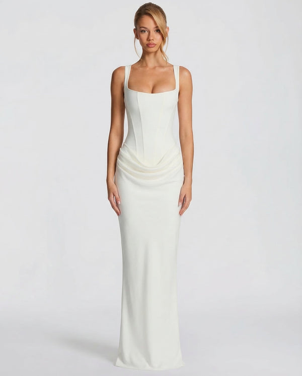 Women's Square Neckline Draped Waist Maxi Dress