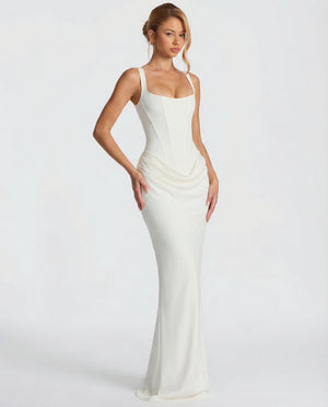 Women's Square Neckline Draped Waist Maxi Dress