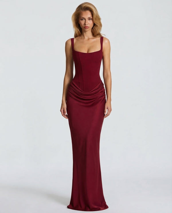 Women's Square Neckline Draped Waist Maxi Dress