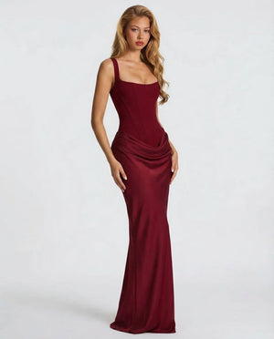 Women's Square Neckline Draped Waist Maxi Dress