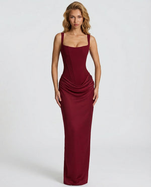 Women's Square Neckline Draped Waist Maxi Dress