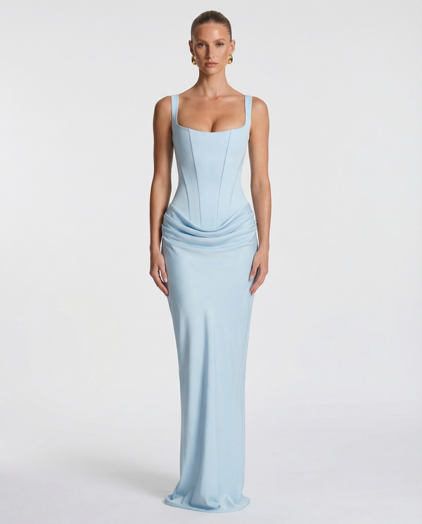 Women's Square Neckline Draped Waist Maxi Dress