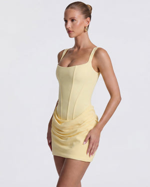 Vestido mini de mujer con corsé, cuello cuadrado y fruncido