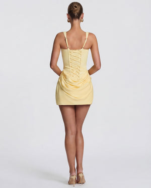 Vestido mini de mujer con corsé, cuello cuadrado y fruncido