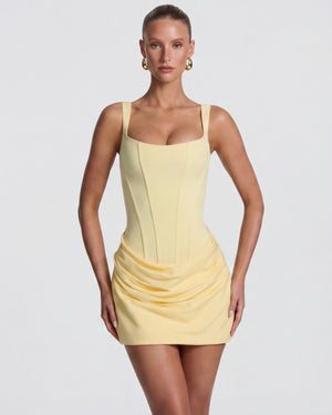 Vestido mini de mujer con corsé, cuello cuadrado y fruncido
