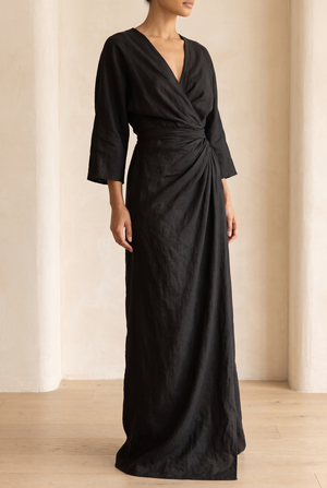 Women's V-Neck Wrap Maxi Dress with Ruched Waist