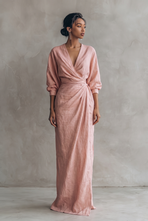 Women's V-Neck Wrap Maxi Dress with Ruched Waist
