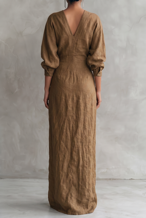 Women's V-Neck Wrap Maxi Dress with Ruched Waist