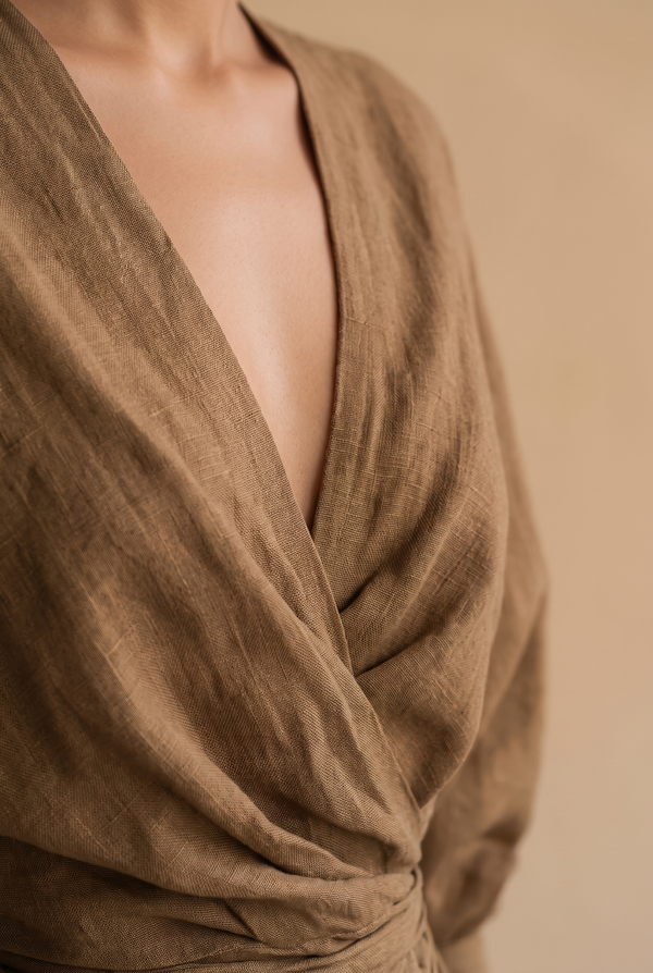 Women's V-Neck Wrap Maxi Dress with Ruched Waist
