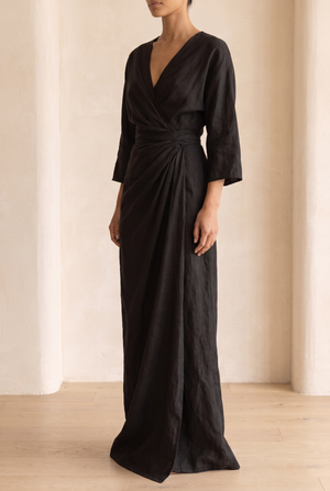 Women's V-Neck Wrap Maxi Dress with Ruched Waist