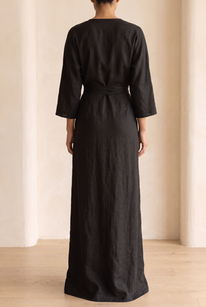 Women's V-Neck Wrap Maxi Dress with Ruched Waist