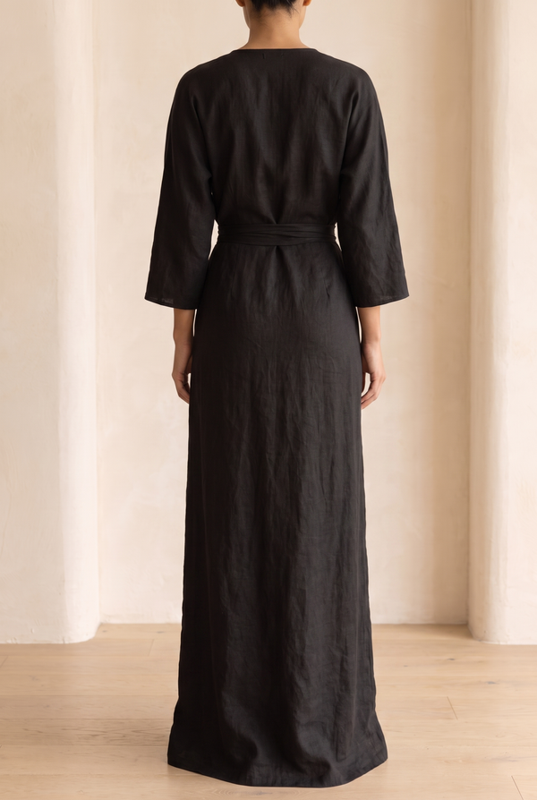 Women's V-Neck Wrap Maxi Dress with Ruched Waist