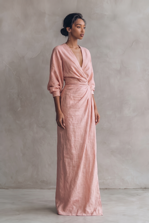 Women's V-Neck Wrap Maxi Dress with Ruched Waist