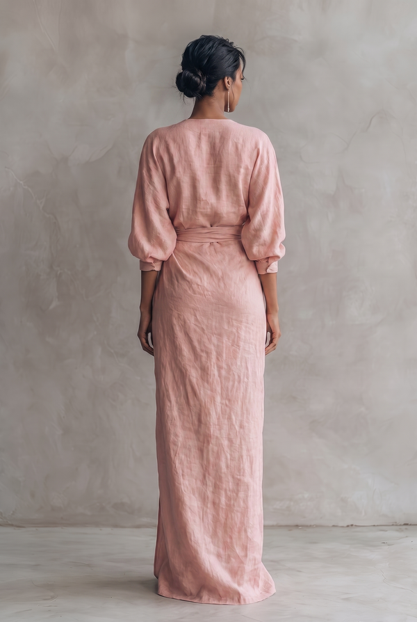 Women's V-Neck Wrap Maxi Dress with Ruched Waist
