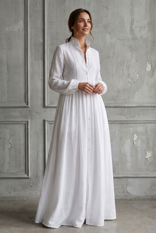 Women's Long Sleeve Button-Front Maxi Dress