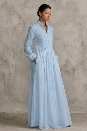 Women's Long Sleeve Button-Front Maxi Dress