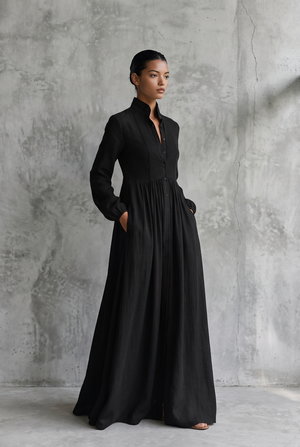 Women's Long Sleeve Button-Front Maxi Dress