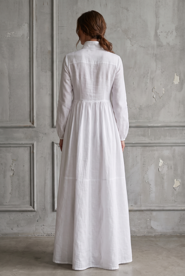 Women's Long Sleeve Button-Front Maxi Dress