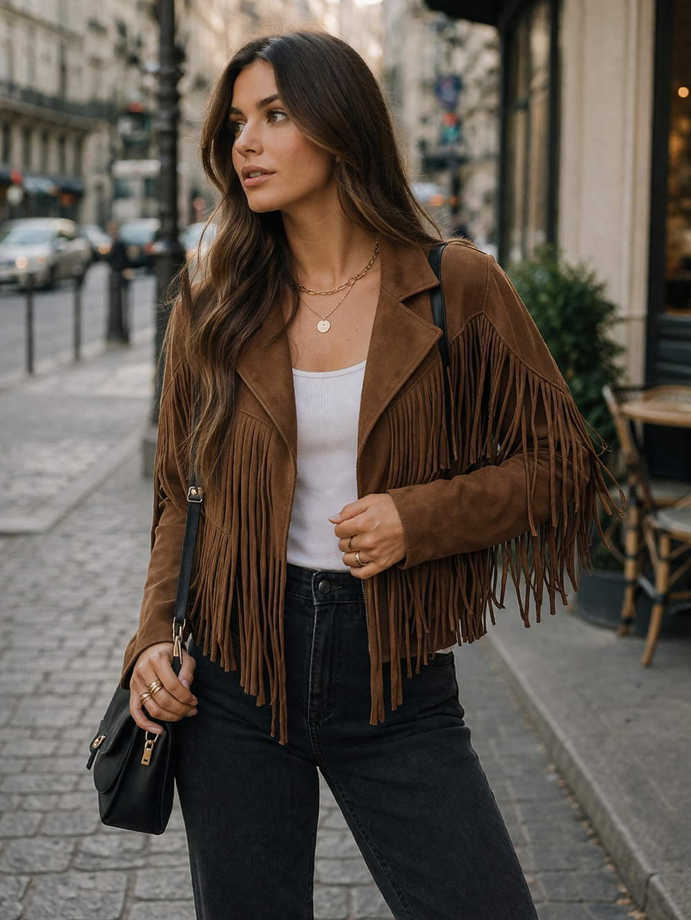 Brown Fringe Suede Women's Jacket