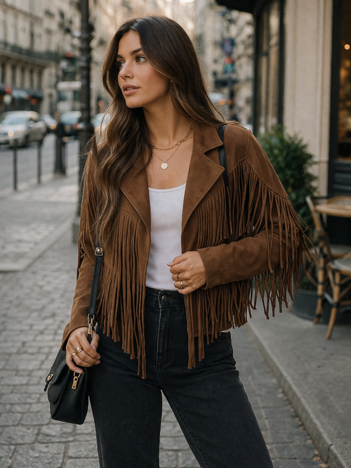 Western Fringe Cropped Jacket for Women