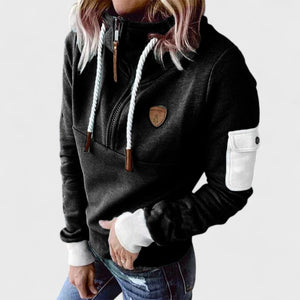 Women's Hooded Sweater with Zip Neck and Drawstring Detail