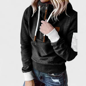 Women's Hooded Sweater with Zip Neck and Drawstring Detail