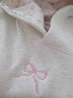 Women's Cream Hoodie with Pink Bow Detail