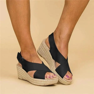 Sandalias de cuña con plataforma de alpargata y puntera abierta para mujer